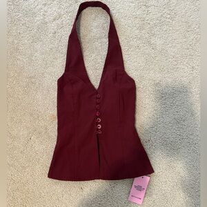 PrettyLittleThing Deep Red Button-Up Halter Top